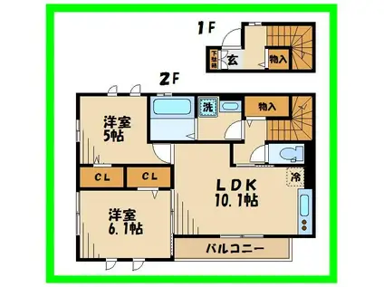 REVEUR CONSTELLATION 2番館(2LDK/2階)の間取り写真