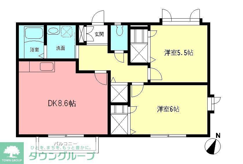 ロイヤルコートB(2LDK/2階)の間取り写真