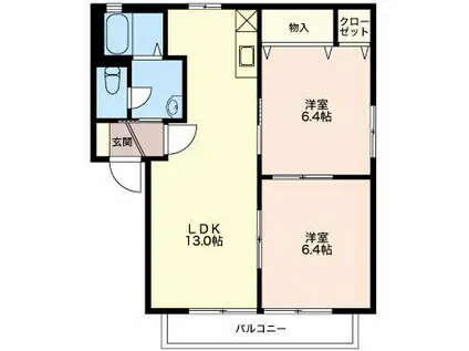 ウィズリーガーデン D102(2LDK/1階)の間取り写真