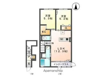 ユニヴァリィワイズ I番館(2LDK/2階)の間取り写真