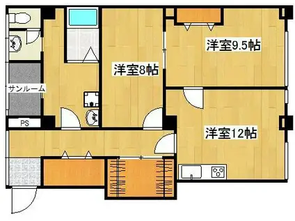 和田ビル(2LDK/3階)の間取り写真