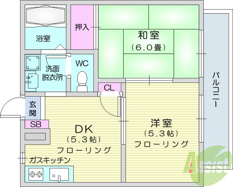 ガーデンビレッジE棟(2DK/2階)の間取り写真