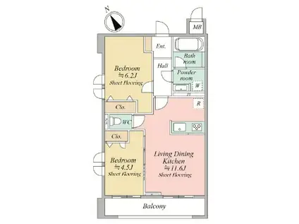 MOCXION KAWA(2LDK/3階)の間取り写真