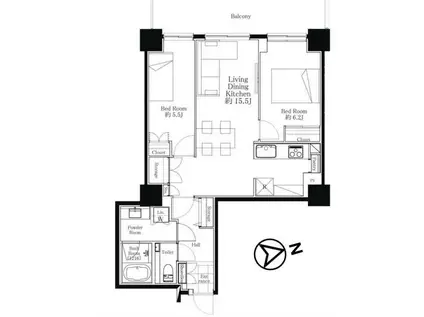 代官山アドレス ザ・タワー(2LDK/14階)の間取り写真