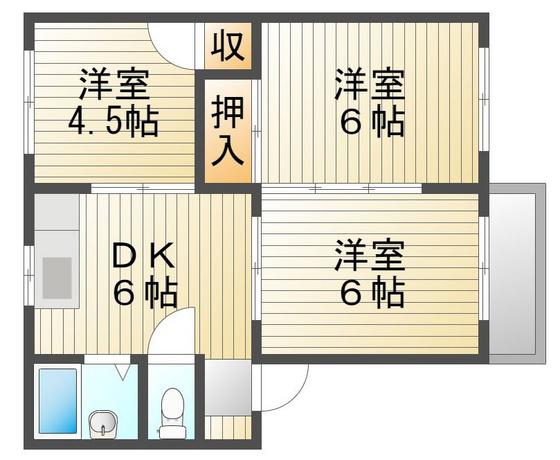 M・KマンションA棟(3DK/2階)の間取り写真