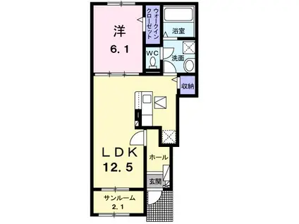 ピアニッシモII(1LDK/1階)の間取り写真