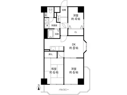 TSGARDEN越谷大袋(2LDK/8階)の間取り写真