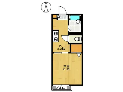 シルキーハイツ(1K/2階)の間取り写真