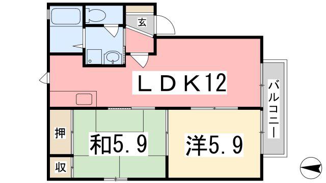 フレグランス坂上(2LDK/1階)の間取り写真