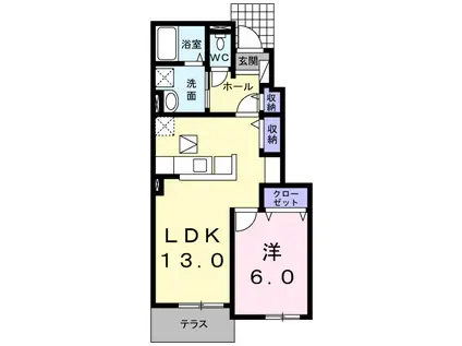レディエンスB(1LDK/1階)の間取り写真