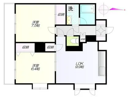 スカイパレス光が丘A棟(2LDK/1階)の間取り写真