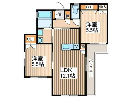 ルミエールNK(2LDK/2階)の間取り写真