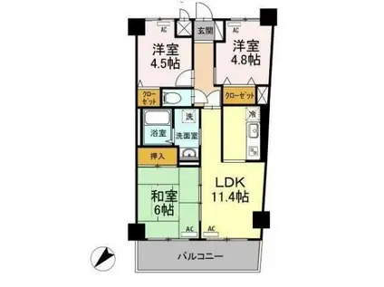 モニュメントスクウェア 弐番館(3LDK/1階)の間取り写真