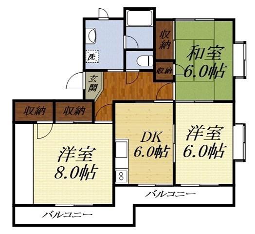 イナトピア(3DK/1階)の間取り写真