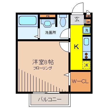 プリムローズ(1K/1階)の間取り写真