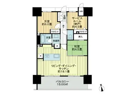 アルファパークナード高松ザ・タワ(2SLDK/2階)の間取り写真