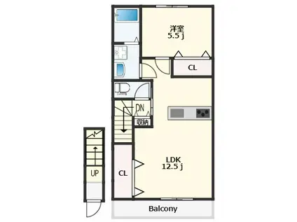ピース・カレイドB棟(1LDK/2階)の間取り写真