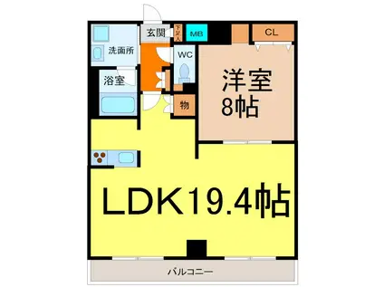 ワイズタワー徳川(1LDK/8階)の間取り写真