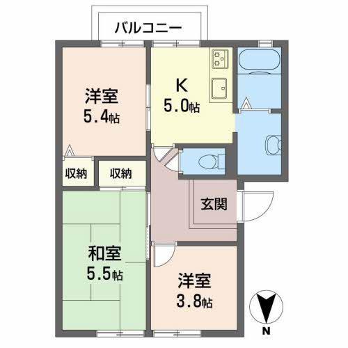 ブリーズ大安寺B(3K/2階)の間取り写真