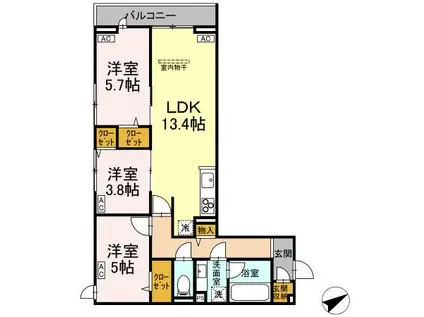 CALME VILLE(3LDK/2階)の間取り写真