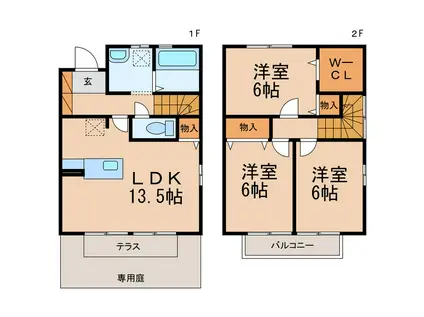 ロッシェ・コート D棟(3LDK/1階)の間取り写真