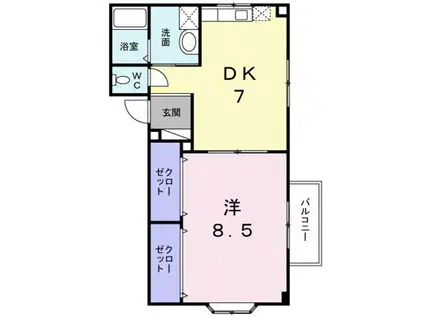 クローバーズヒル田上台(1DK/1階)の間取り写真