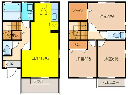 リビングタウン小牧原B棟(3LDK/1階)の間取り写真