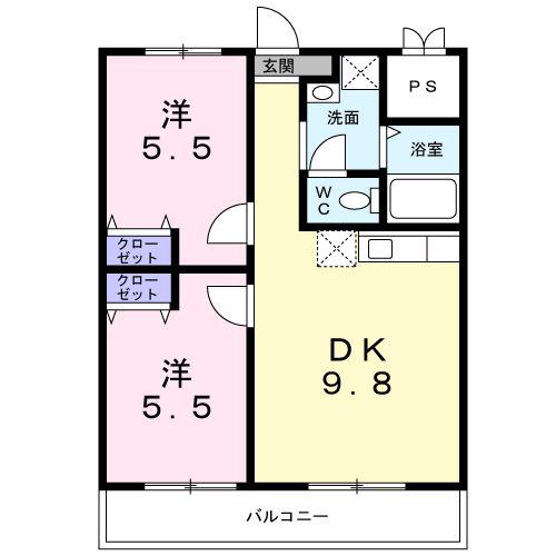 ドミールサニー丹生(2DK/2階)の間取り写真