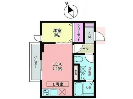 メリディアン貝ケ森 壱番館(1LDK/2階)の間取り写真