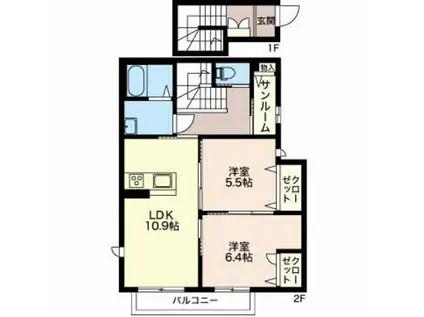 創 B棟(2LDK/2階)の間取り写真