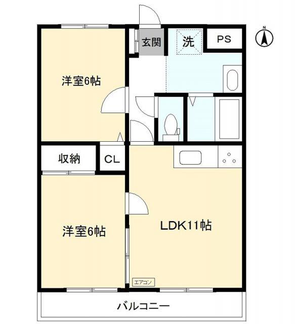 アーバン鈴木(2LDK/1階)の間取り写真