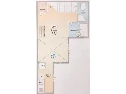 JTテラスハウス江北弐番館(ワンルーム/2階)の間取り写真