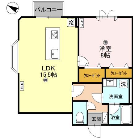 VILLA LE EUPHORIA KITANO(1LDK/1階)の間取り写真