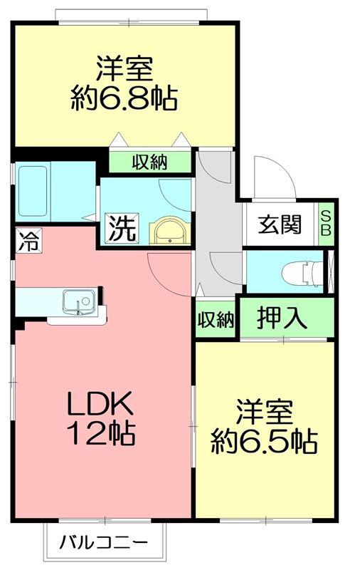 グリーンテラスII(2LDK/2階)の間取り写真