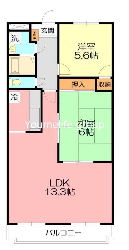 セジュール妻田(2LDK/5階)の間取り写真