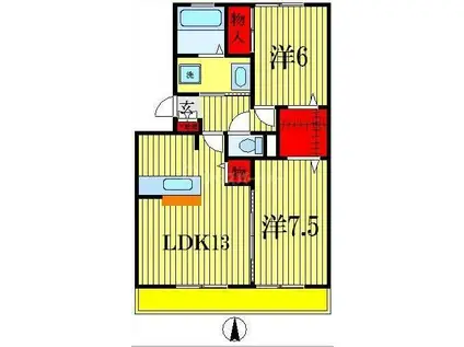 ベルデュールB(2LDK/2階)の間取り写真