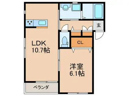 マーベル大山(1LDK/3階)の間取り写真