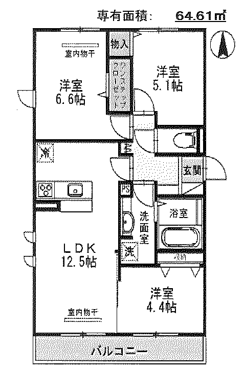 マーレルミノーソII(3LDK/2階)の間取り写真