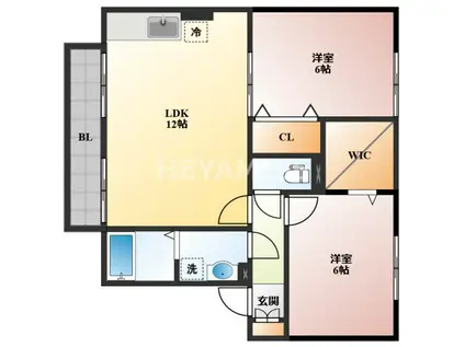 ウィルモア原口B(2LDK/2階)の間取り写真