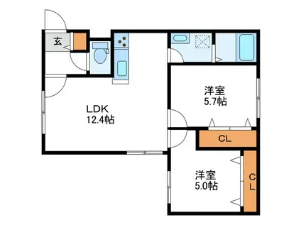 SERAM桑園 セラム桑園(2LDK/1階)の間取り写真