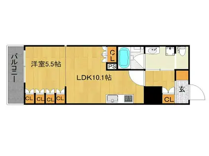 リーガル京都二条城北(1LDK/4階)の間取り写真