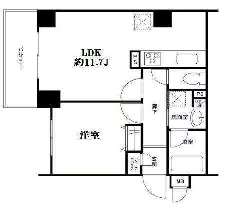 グランテム南雪谷(1LDK/2階)の間取り写真