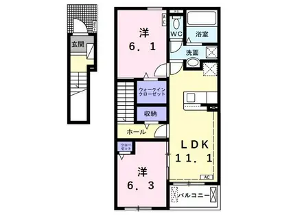 フィオーレ笠木 B(2LDK/2階)の間取り写真