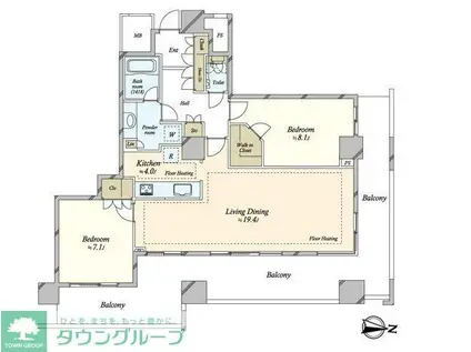 イーストコモンズ清澄白河セントラルタワー(2LDK/23階)の間取り写真