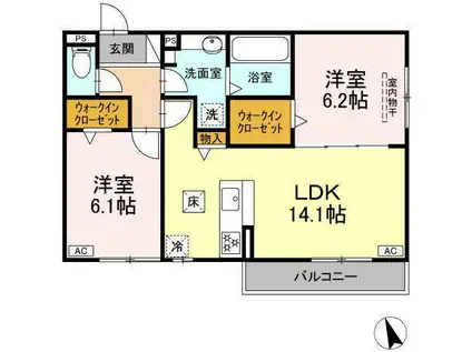 D-ROOM福光東 イースト(2LDK/2階)の間取り写真