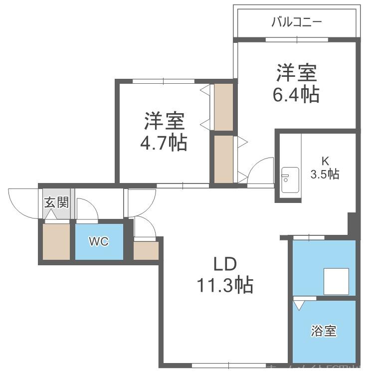 GEレジデンス琴似 GA-琴似2-7MS(2LDK/4階)の間取り写真