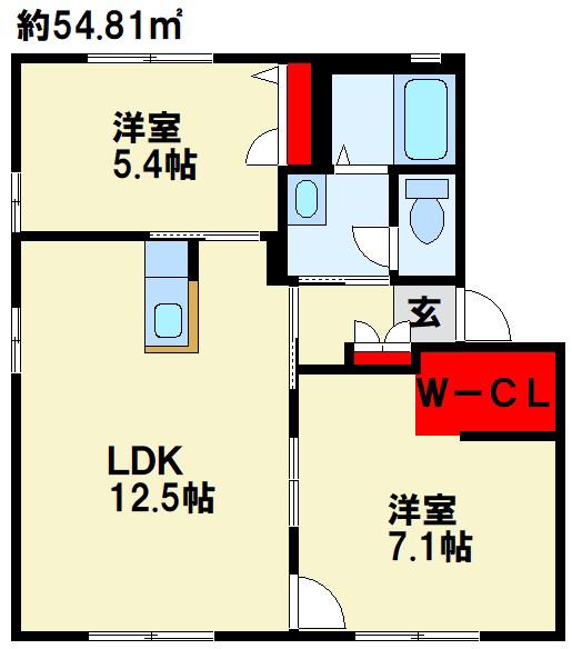 クエストヒル陣原B棟(2LDK/1階)の間取り写真
