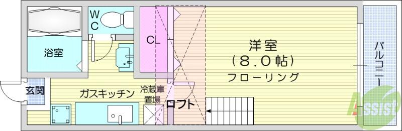 サンハイツ東勝山(1K/2階)の間取り写真