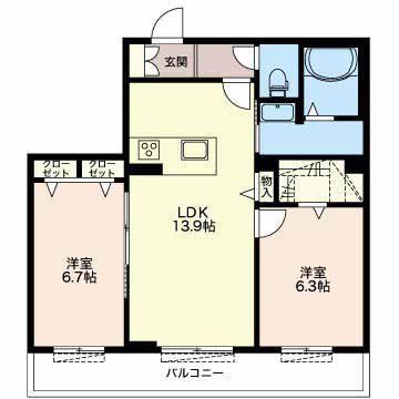 クラウン高林(2LDK/3階)の間取り写真
