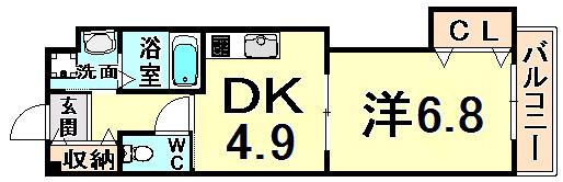 アミティ武庫之荘(1DK/2階)の間取り写真